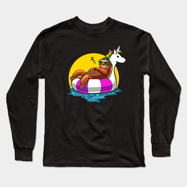 Sloth Riding Unicorn Float Long Sleeve T-Shirt by underheaven